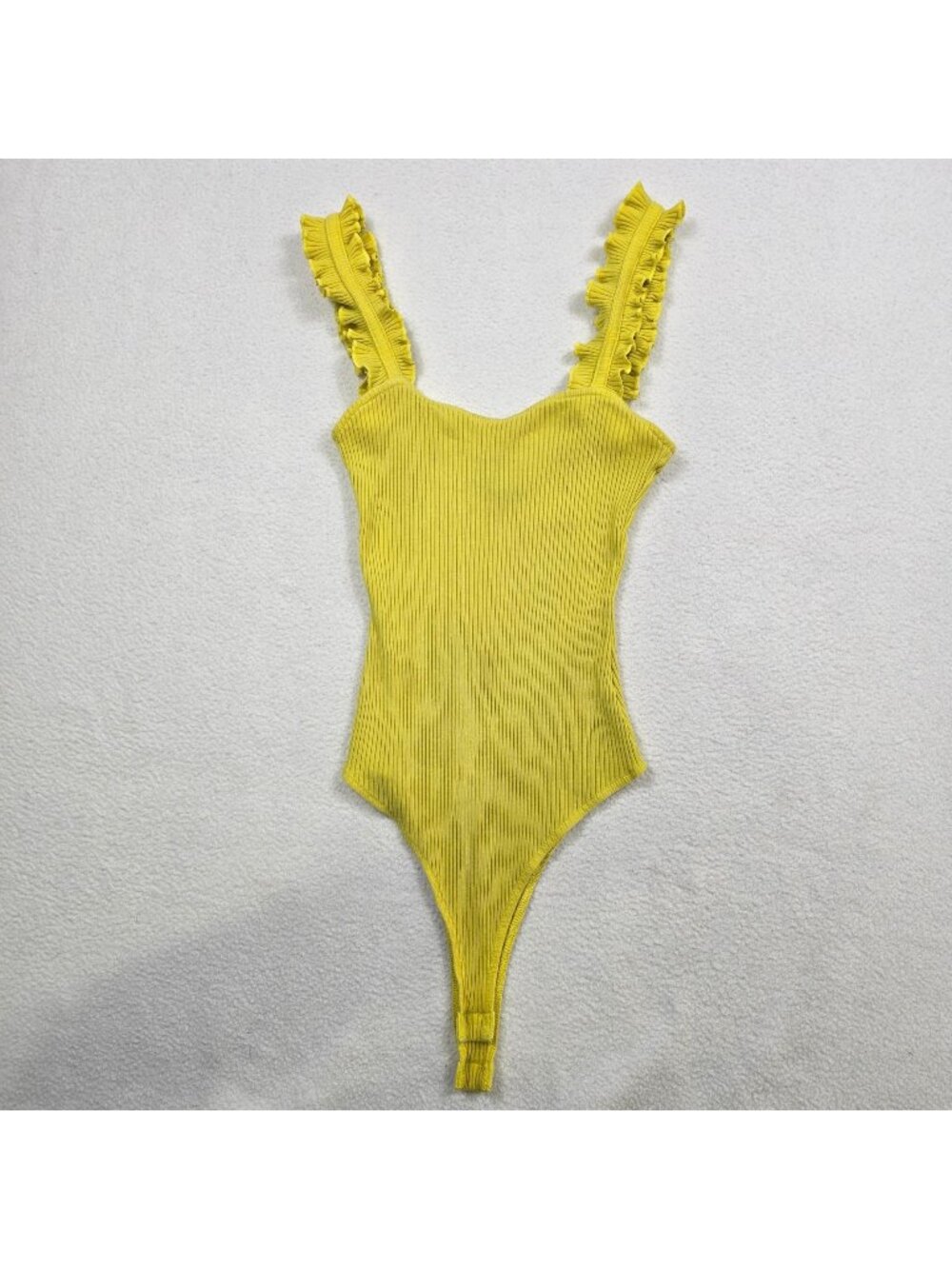 Honey Punch S Womens Ribbed Yellow Chartreus Bodysuit Ruffle Straps Stretch Tank